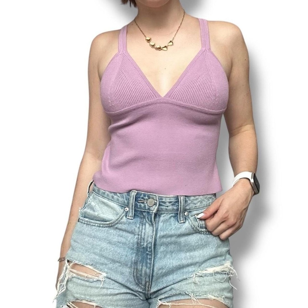 Free People Small Teagan Swit Cami Dawn Mauve Knit Ribbed Open Back Festival EUC